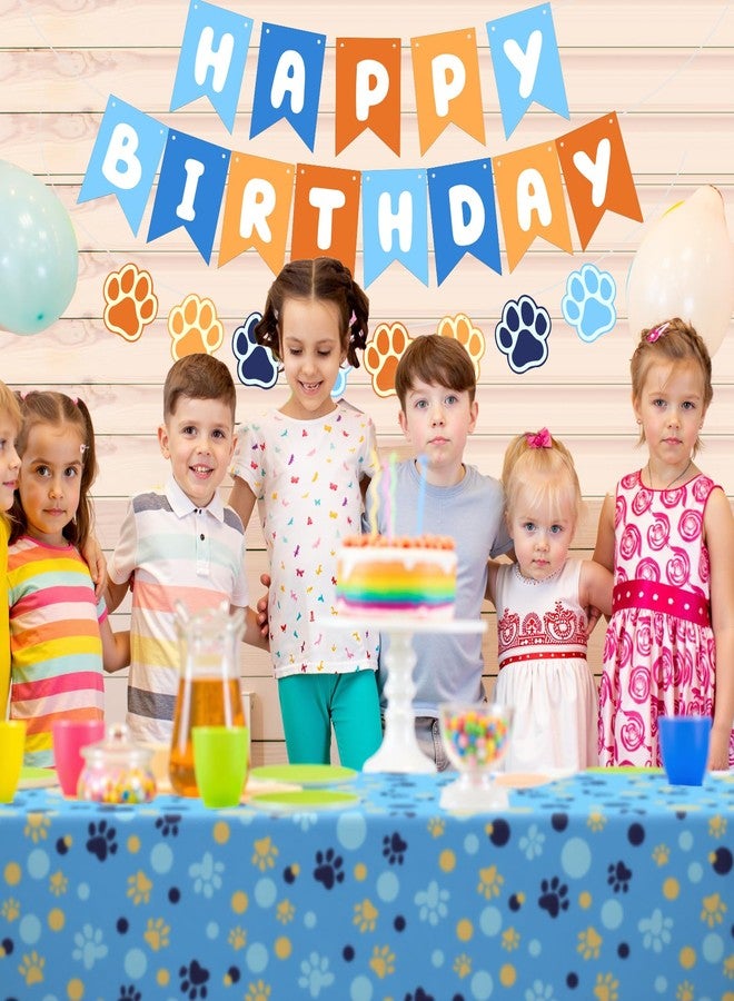 Breling Blue and Orange Party Decorations, Include Dog Paw Print Plastic Tablecloth 54 x 108 Inch, Blue and Orange Birthday Banners, Dog Paw Birthday Banner Decoration for Puppy Themed Party Supplies - Image 2